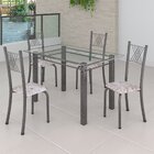 Conjunto De Jantar Mesa 120x75cm Tampo De Vidro Incolor Com 4