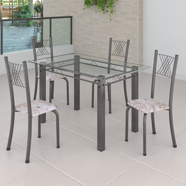 Conjunto De Jantar Mesa 120x75cm Tampo De Vidro Incolor Com 4
