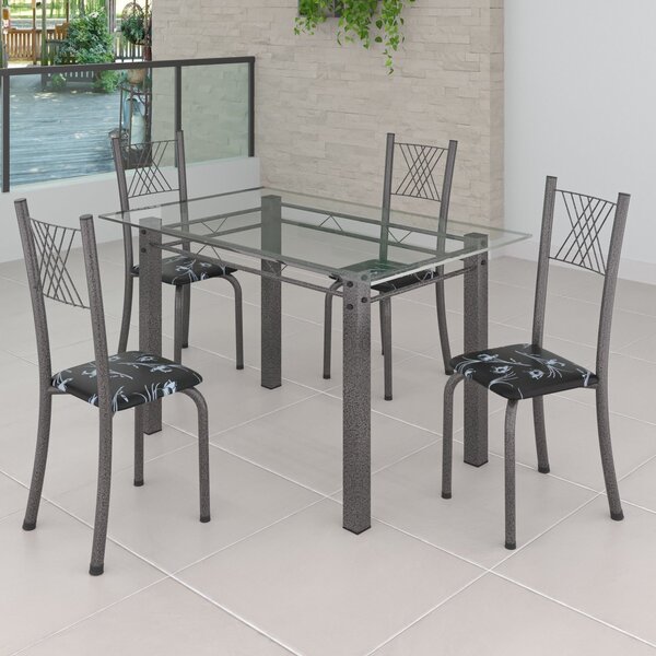 Conjunto De Jantar Mesa 120x75cm Tampo De Vidro Incolor Com 4