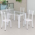 Conjunto De Jantar Mesa 120x75cm Tampo De Vidro Incolor Com 4