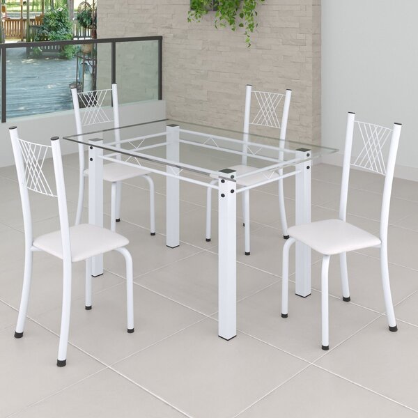 Conjunto De Jantar Mesa 120x75cm Tampo De Vidro Incolor Com 4
