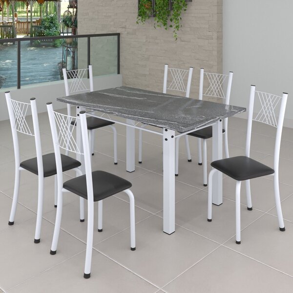 Conjunto De Jantar Mesa 140x75cm Tampo De Granito Topázio Com