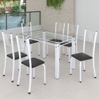 Conjunto De Jantar Mesa 140x75cm Tampo De Vidro Incolor Com 6