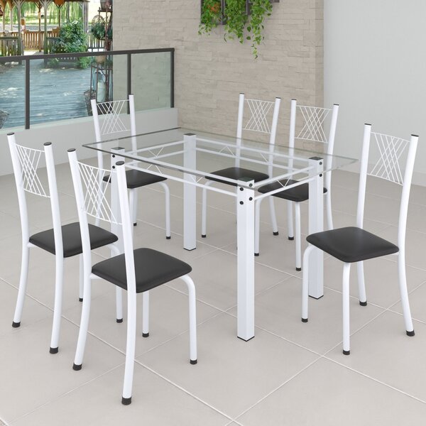 Conjunto De Jantar Mesa 140x75cm Tampo De Vidro Incolor Com 6