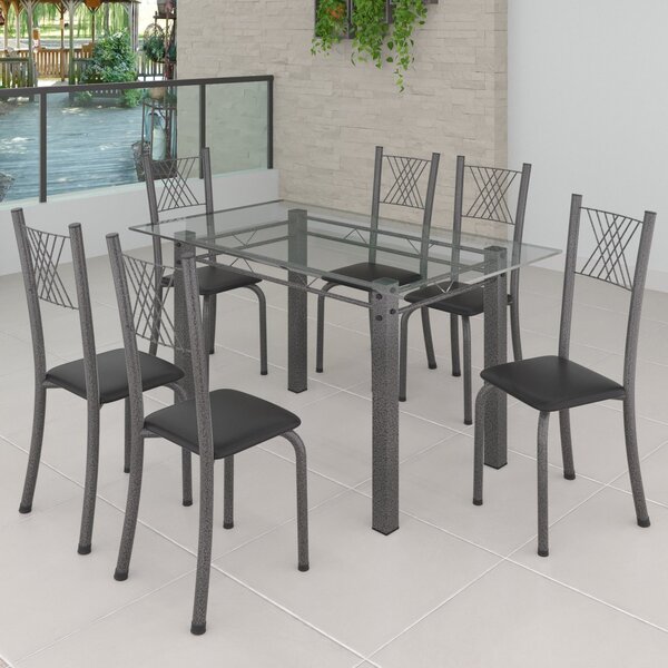 Conjunto De Jantar Mesa 140x75cm Tampo De Vidro Incolor Com 6