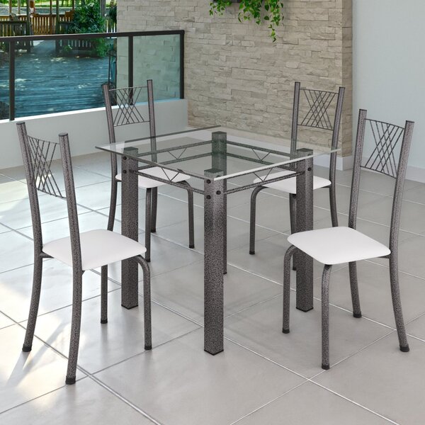 Conjunto De Jantar Mesa 75x75cm Tampo De Vidro Incolor Com 4