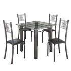 Conjunto De Jantar Mesa 75x75cm Tampo De Vidro Incolor Com 4