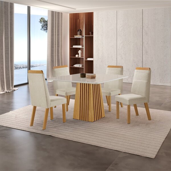 Conjunto De Jantar Mesa Áustria 0,90x0,90 Tampo Mdf/vidro Com