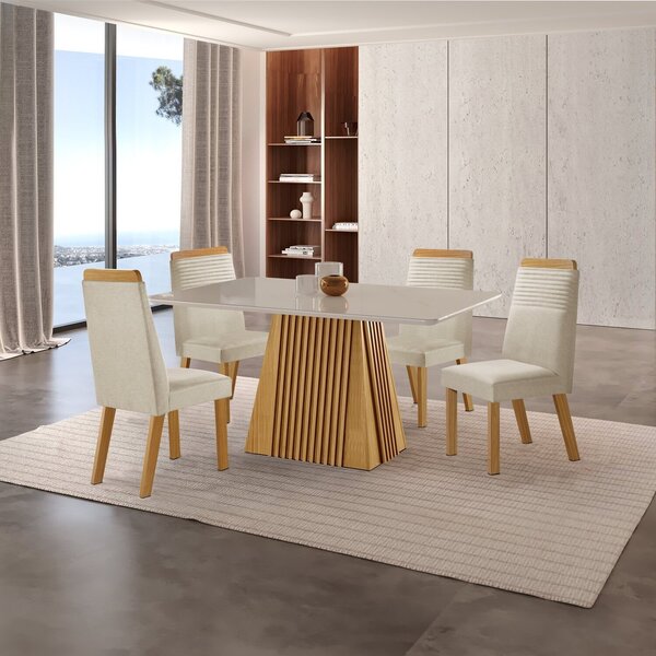 Conjunto De Jantar Mesa Áustria 120cmx80cm Tampo Mdf/vidro Co