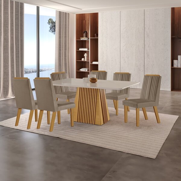 Conjunto De Jantar Mesa Áustria 160cm X 80cm Tampo Mdf/vidro