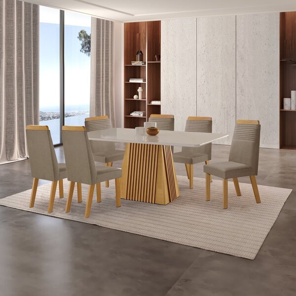 Conjunto De Jantar Mesa Áustria 160cmx80cm Tampo Mdf/vidro Co