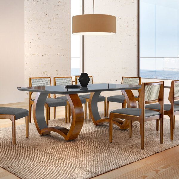 Conjunto De Jantar Mesa Com 8 Cadeiras Bari Cinamomo/imbuia/g