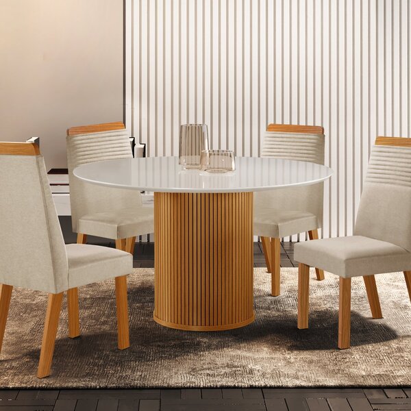 Conjunto De Jantar Mesa Dara 1,10 X 1,10 Tampo Mdf/vidro Com