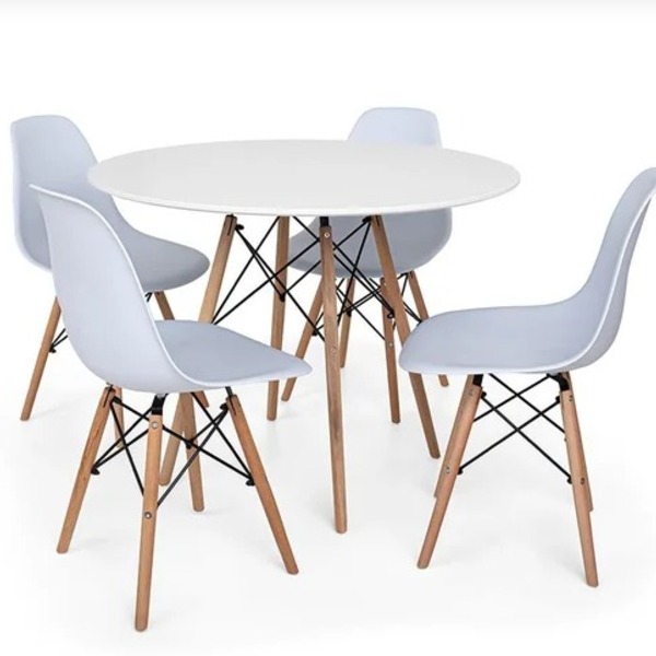 Conjunto De Jantar Mesa Eiffel 100cm Branca + 4 Cadeiras Eiff