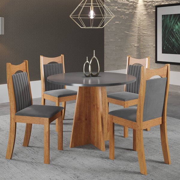 Conjunto De Jantar Mesa Redonda Herbal Com 4 Cadeiras Dalas M