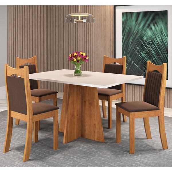 Conjunto De Jantar Mesa Retangular Laisa Com 4 Cadeiras Dalas