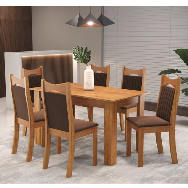 Conjunto De Jantar Mesa Retangular Timbo Com 6 Cadeiras Dalas