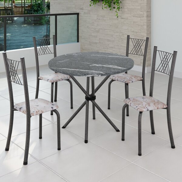 Conjunto De Jantar Mesa Tampo Redondo De Granito Topázio Com