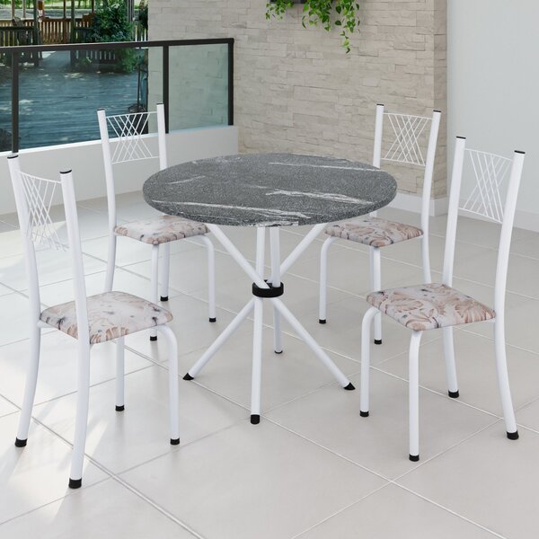 Conjunto De Jantar Mesa Tampo Redondo De Granito Topázio Com