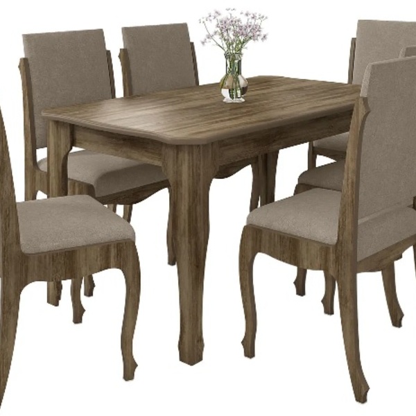 Conjunto De Jantar Onix Freijó Com 6 Cadeiras Pena Caramelo -