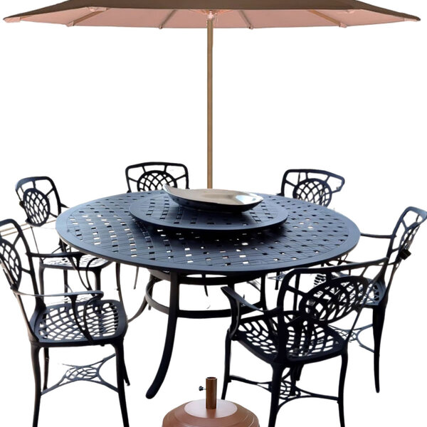 Conjunto De Jardim Com Mesa Giratória, 6 Cadeiras E Ombrelone
