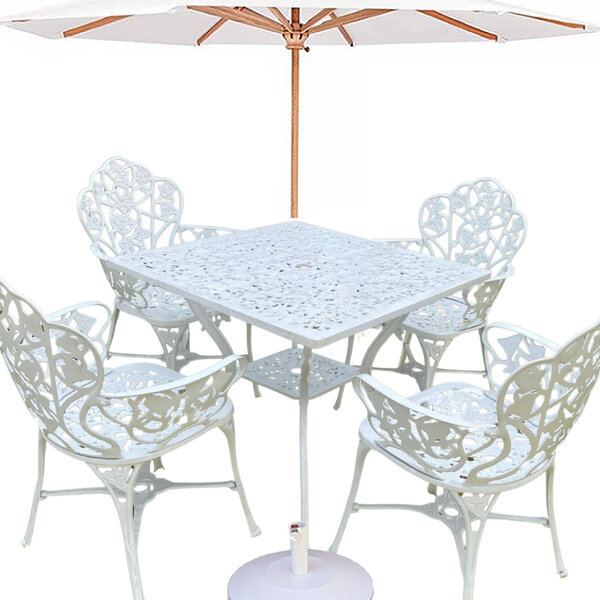 Conjunto De Jardim Com Mesa Quadrada 4 Cadeiras E Guarda Sol