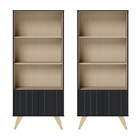 Conjunto De Livreiros Com Nichos Watts Preto Tauari