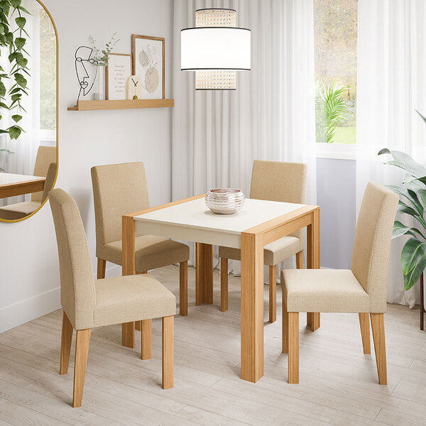 Conjunto De Mesa 0,90 C/ 4 Cadeiras Grace/maia - Cimol - Nat