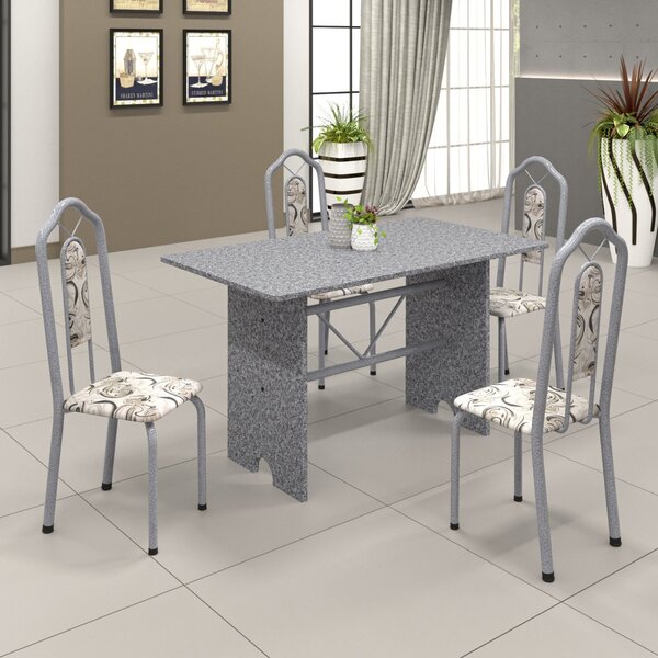 Conjunto De Mesa 120x75cm Tampo Granito Com 4 Cadeiras Bianca
