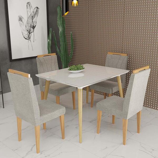 Conjunto De Mesa 120x90 Veneza Com Vidro E 4 Cadeiras Onix