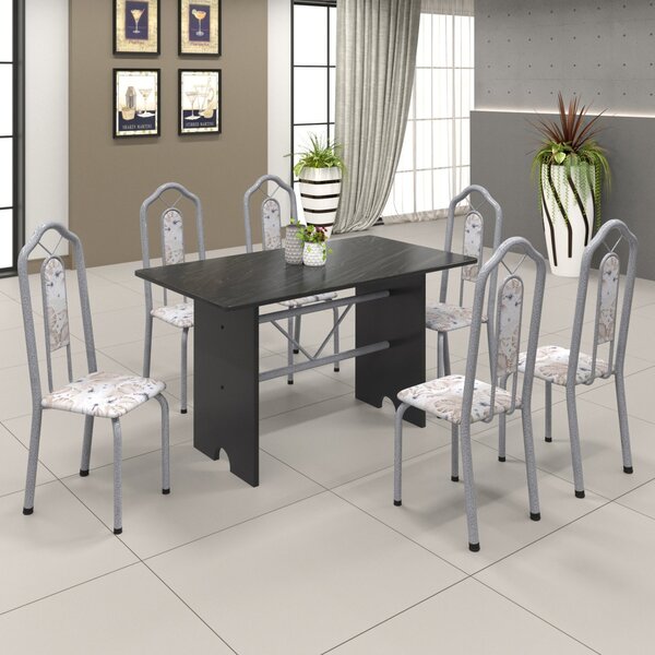 Conjunto De Mesa 140x75cm Tampo Ardósia Com 6 Cadeiras Bianca