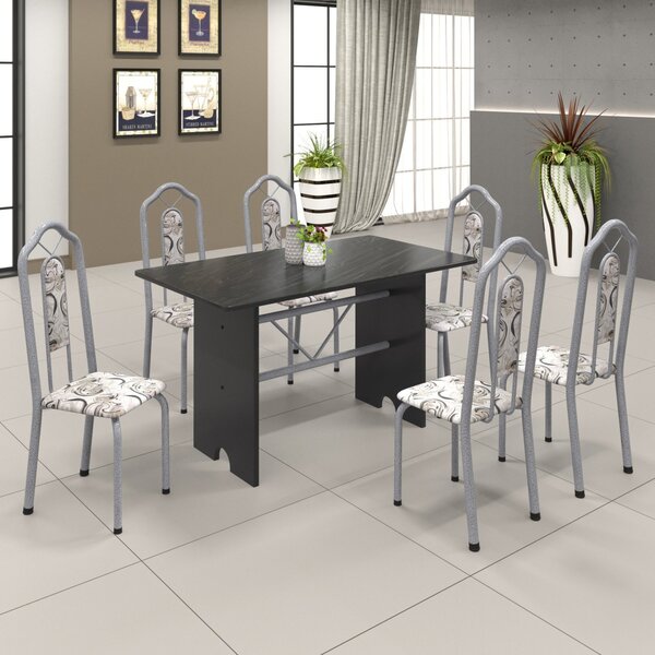 Conjunto De Mesa 140x75cm Tampo Ardosia Com 6 Cadeiras Bianca
