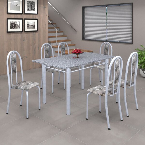 Conjunto De Mesa 140x75cm Tampo De Granito Com 6 Cadeiras Iri