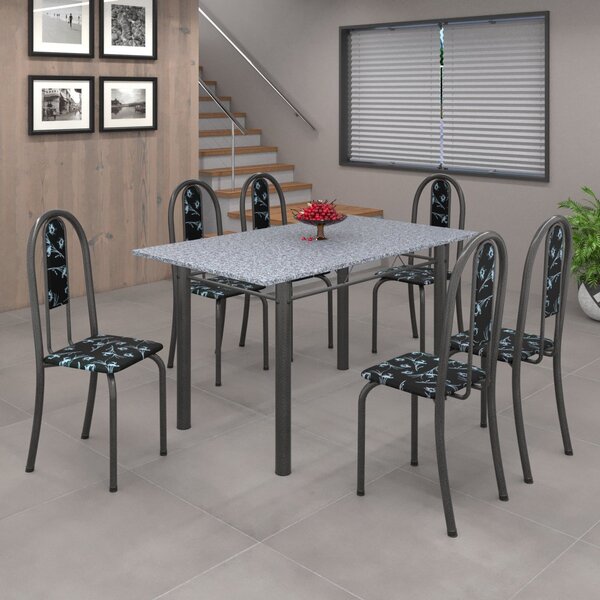 Conjunto De Mesa 140x75cm Tampo De Granito Com 6 Cadeiras Iri
