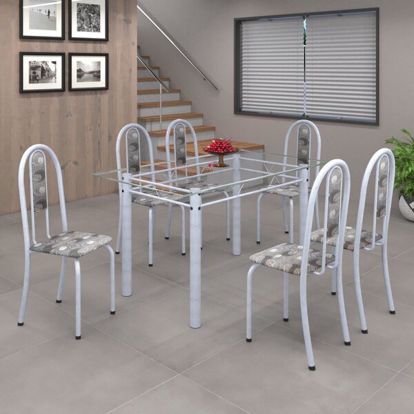 Conjunto De Mesa 140x75cm Tampo De Vidro Com 6 Cadeiras Iris