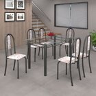 Conjunto De Mesa 140x75cm Tampo De Vidro Com 6 Cadeiras Iris