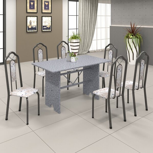 Conjunto De Mesa 140x75cm Tampo Granito Com 6 Cadeiras Bianca