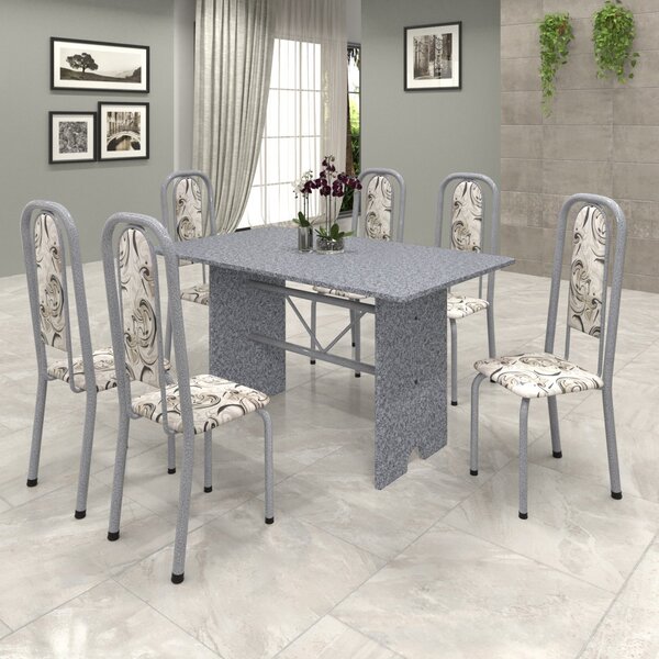 Conjunto De Mesa 140x75cm Tampo Granito Com 6 Cadeiras Lavíne
