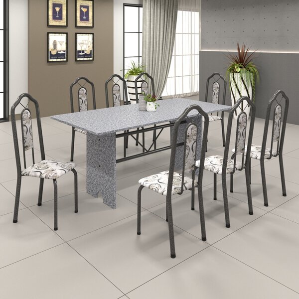 Conjunto De Mesa 180x75cm Tampo Granito Com 8 Cadeiras Bianca