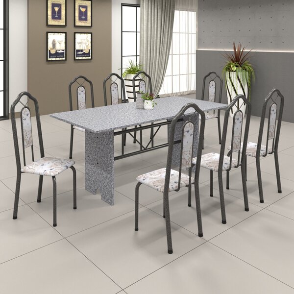 Conjunto De Mesa 180x75cm Tampo Granito Com 8 Cadeiras Bianca
