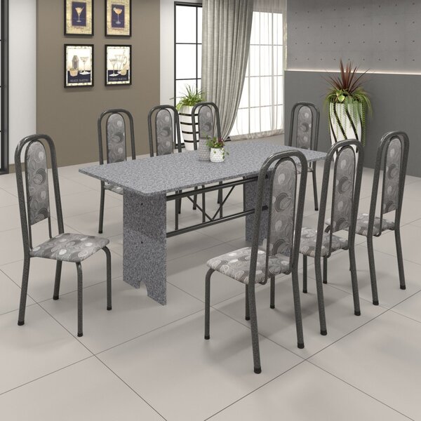 Conjunto De Mesa 180x75cm Tampo Granito Com 8 Cadeiras Lavíne