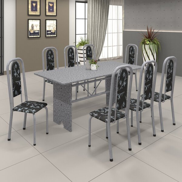 Conjunto De Mesa 180x75cm Tampo Granito Com 8 Cadeiras Lavíne