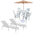 Conjunto De Mesa, 4 Cadeiras Havana, Ombrelone E 2 Espreguiça
