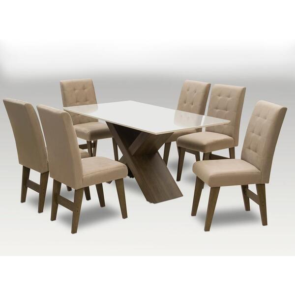 Conjunto De Mesa 6 Cadeiras Dubai 1,60m Castanho/areia