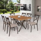 Conjunto De Mesa 6 Cadeiras Karina  Bronze/linho Bege