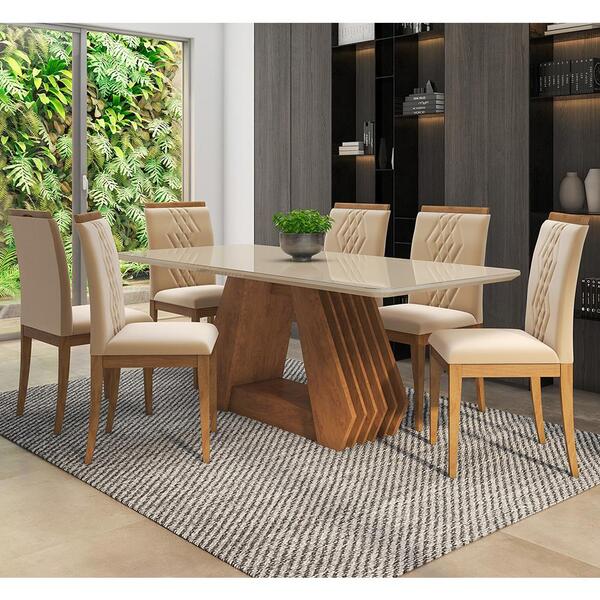Conjunto De Mesa Agata 180cm Com 6 Cadeiras Agata Cimol Savan