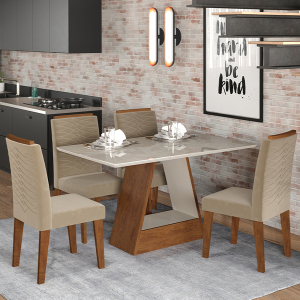 Conjunto De Mesa Alana 1,30cm Para Sala De Jantar Com 4 Cadei