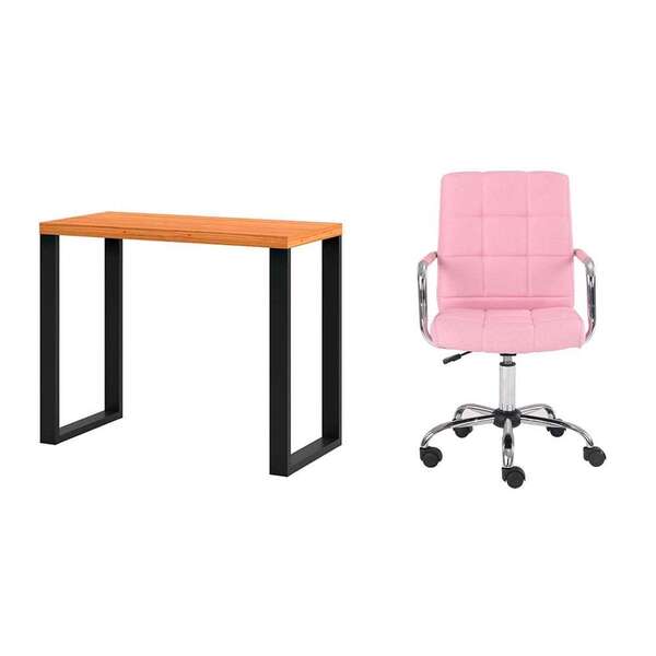 Conjunto De Mesa Anah Freijó E Preta Com Cadeira De Escritóri