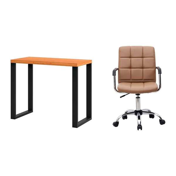 Conjunto De Mesa Anah Freijó E Preta Com Cadeira De Escritóri