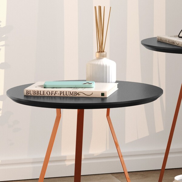 Conjunto De Mesa Apoio Lateral Redonda Sofia Pés Ferro Cobre